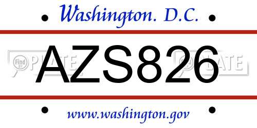AZS826 District Of Columbia License Plate