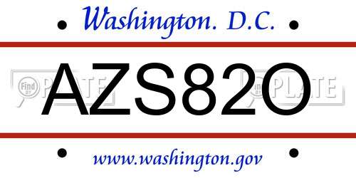AZS82O District Of Columbia License Plate