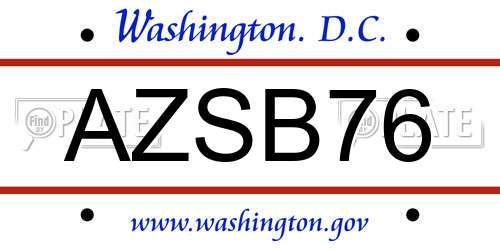 AZSB76 District Of Columbia License Plate