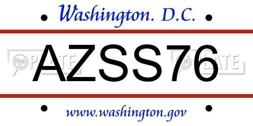 AZSS76 District Of Columbia License Plate