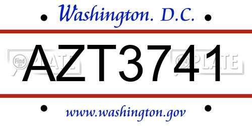 AZT3741 District Of Columbia License Plate