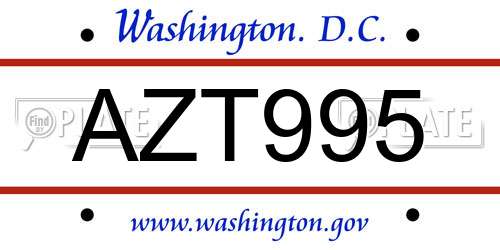 AZT995 District Of Columbia License Plate