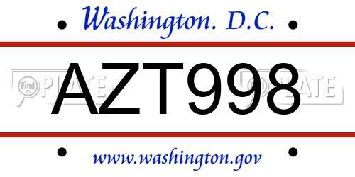 AZT998 District Of Columbia License Plate