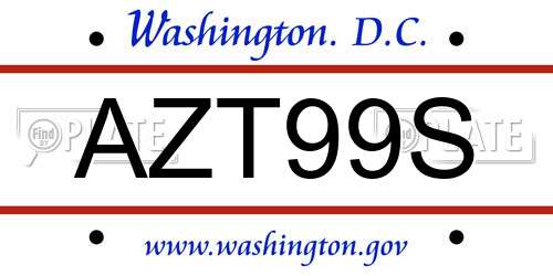 AZT99S District Of Columbia License Plate