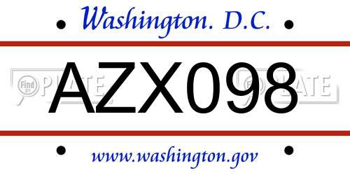 AZX098 District Of Columbia License Plate