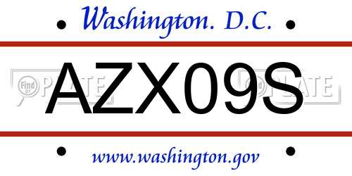 AZX09S District Of Columbia License Plate