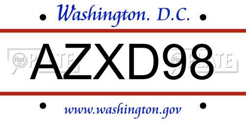 AZXD98 District Of Columbia License Plate