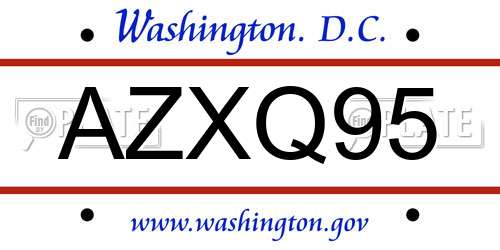 AZXQ95 District Of Columbia License Plate