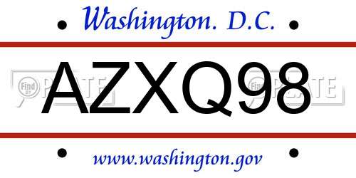 AZXQ98 District Of Columbia License Plate