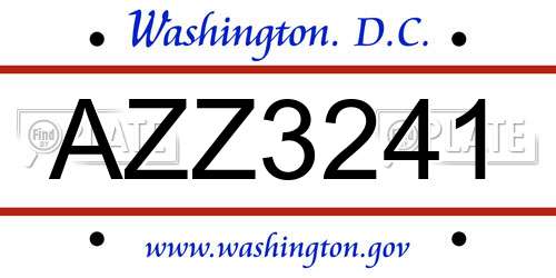 AZZ3241 District Of Columbia License Plate