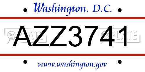AZZ3741 District Of Columbia License Plate
