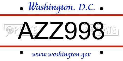 AZZ998 District Of Columbia License Plate