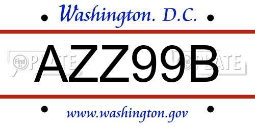 AZZ99B District Of Columbia License Plate