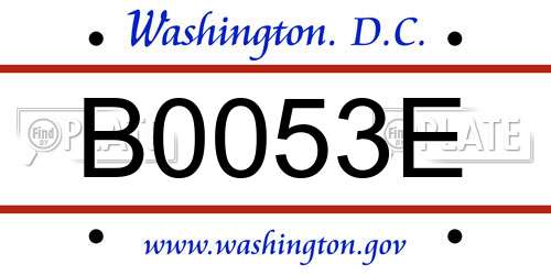B0053E District Of Columbia License Plate