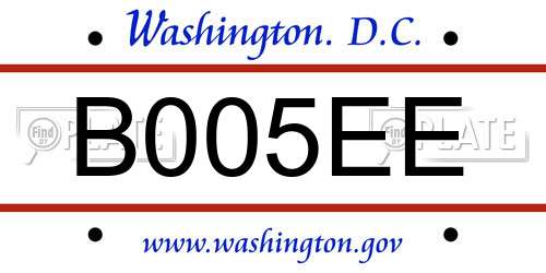 B005EE District Of Columbia License Plate