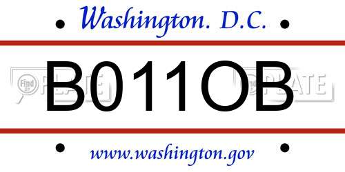 B011OB District Of Columbia License Plate