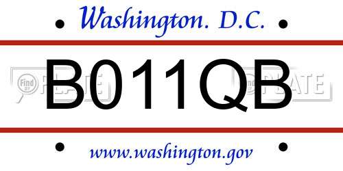 B011QB District Of Columbia License Plate
