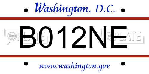 B012NE District Of Columbia License Plate