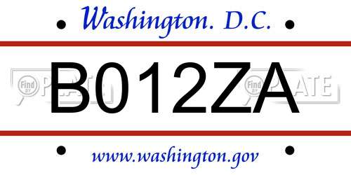 B012ZA District Of Columbia License Plate