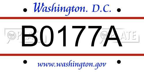 B0177A District Of Columbia License Plate