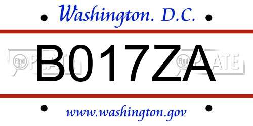 B017ZA District Of Columbia License Plate