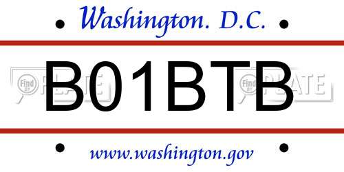 B01BTB District Of Columbia License Plate