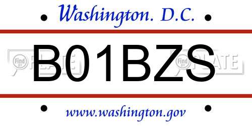 B01BZS District Of Columbia License Plate