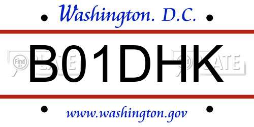 B01DHK District Of Columbia License Plate