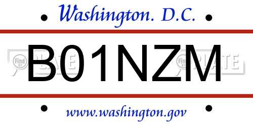 B01NZM District Of Columbia License Plate