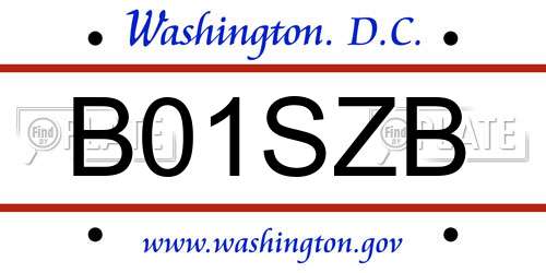 B01SZB District Of Columbia License Plate