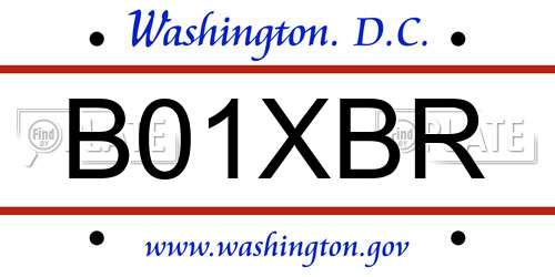 B01XBR District Of Columbia License Plate