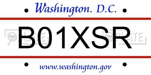 B01XSR District Of Columbia License Plate