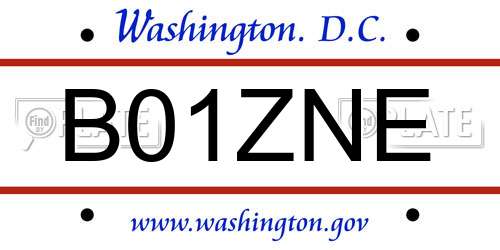 B01ZNE District Of Columbia License Plate