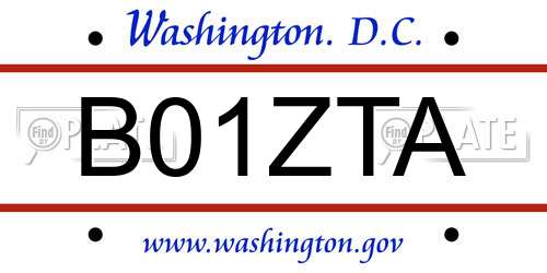 B01ZTA District Of Columbia License Plate