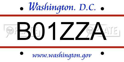 B01ZZA District Of Columbia License Plate