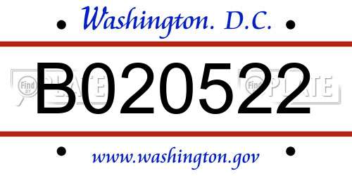 B020522 District Of Columbia License Plate
