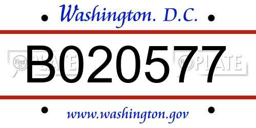 B020577 District Of Columbia License Plate