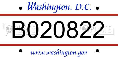 B020822 District Of Columbia License Plate