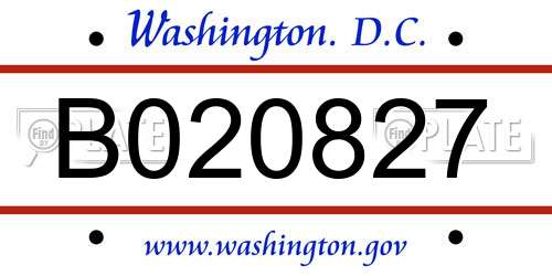 B020827 District Of Columbia License Plate