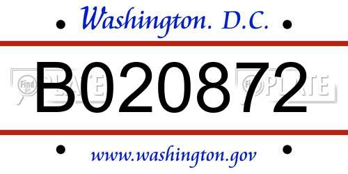 B020872 District Of Columbia License Plate