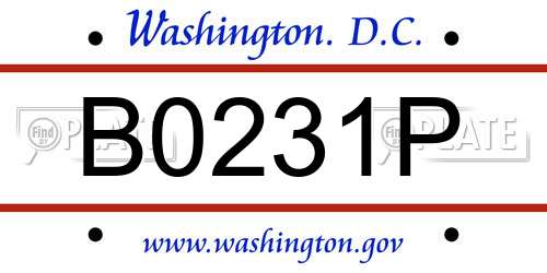 B0231P District Of Columbia License Plate