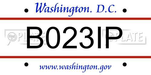 B023IP District Of Columbia License Plate