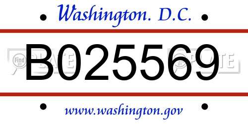 B025569 District Of Columbia License Plate