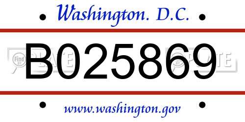 B025869 District Of Columbia License Plate