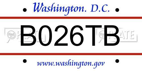 B026TB District Of Columbia License Plate