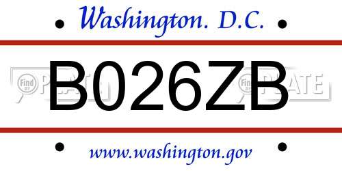 B026ZB District Of Columbia License Plate