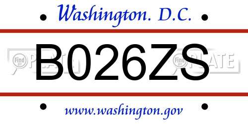 B026ZS District Of Columbia License Plate