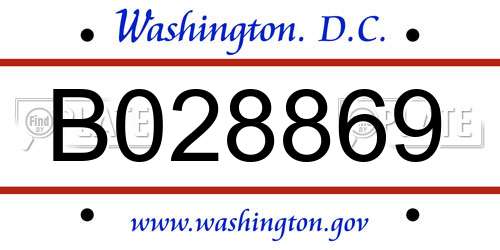 B028869 District Of Columbia License Plate