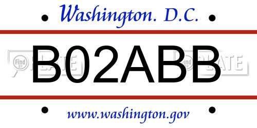 B02ABB District Of Columbia License Plate