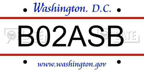 B02ASB District Of Columbia License Plate
